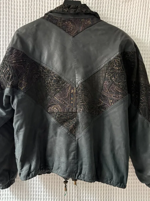 Vintage Winlit patchwork black gray gold women's leather bomber jacket size med - Image 4