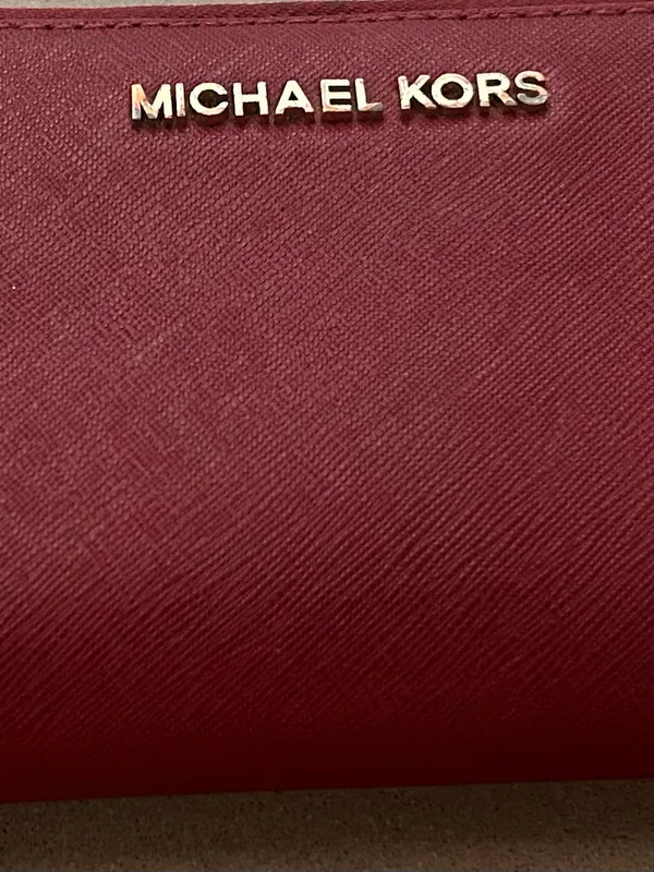 Michael Kors Wine Saffiano Leather Wallet with Gold Logo - Image 2