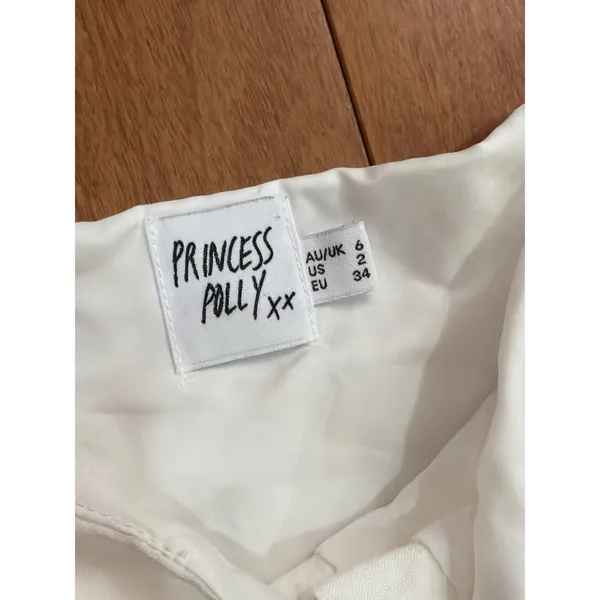 Princess Polly Mini Dress Womens White Cotton Linen Puff Sleeve Button Up Size 2 - Image 3