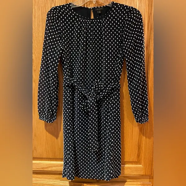 Ann Taylor‎ Clip Belted Mock Neck Shift Dress Night Sky Navy Blue Size 2 Petite - Image 5