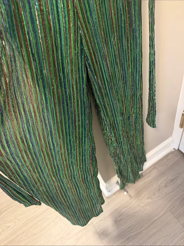 4si3nna Shimmering Green Pleated Wide-Leg Jumpsuit S - Image 4