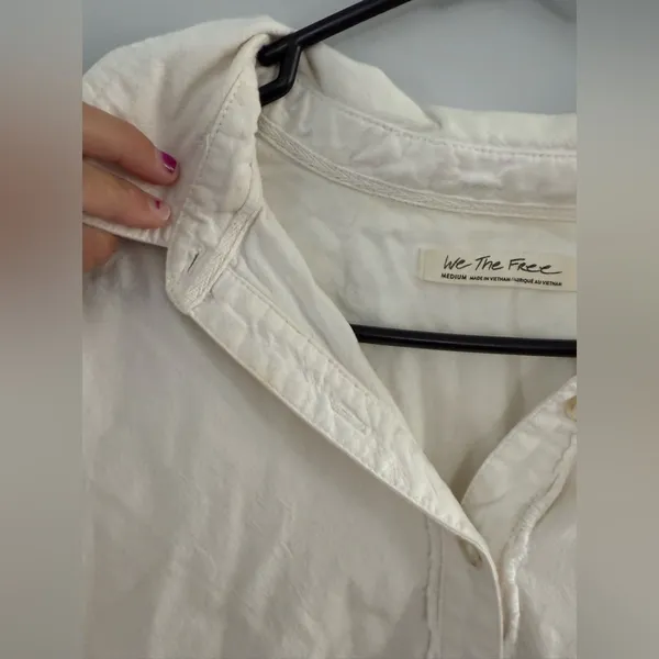 Free People Over Size Button Down Shirt Flannel Blouse Cotton White Cream Size M - Image 7