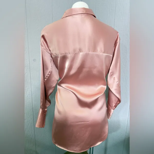 H&M Satin Button-Down Shirt in Blush - Image 5