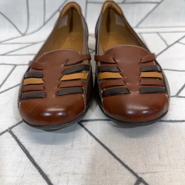Clarks Gracelin Gemma Flats 8.5 Brown Leather Woven Slip On Loafers 261252914060 - Image 3