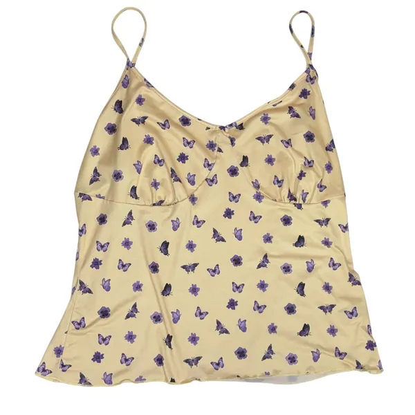 Y2K Butterfly Crop Top Floral Cami Spaghetti Strap Fairycore Coquette Tank Top - Image 2