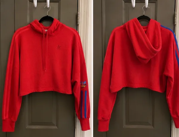 Adidas Women’s Red Cropped Hoodie Sweatshirt - Image 2