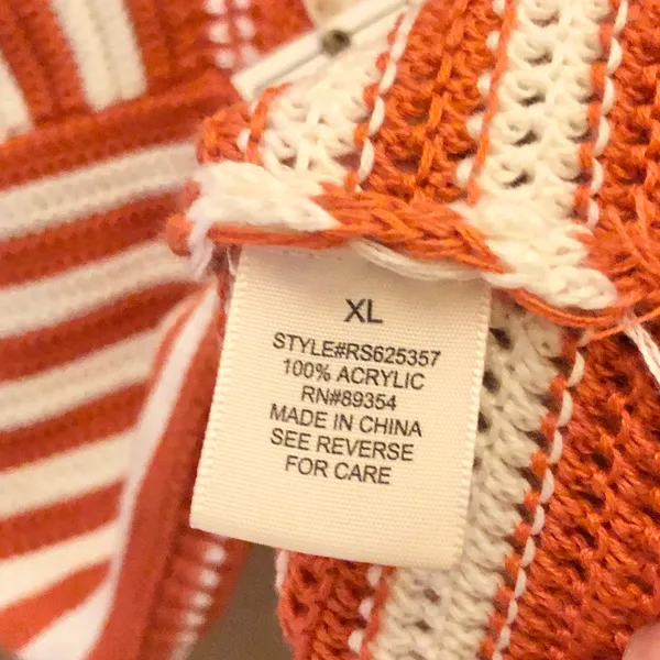 No Comment NY LA V Neck Crochet Striped Crop Tank Top Orange White Juniors XL - Image 5