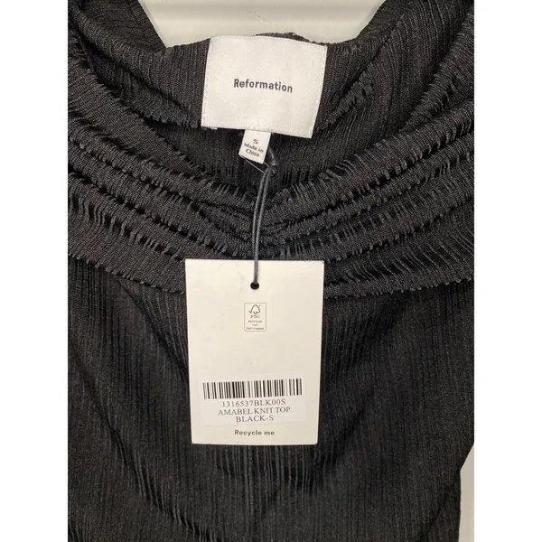NWT Reformation Amabel Knit Top Black Off Shoulder Ruched S - Image 3
