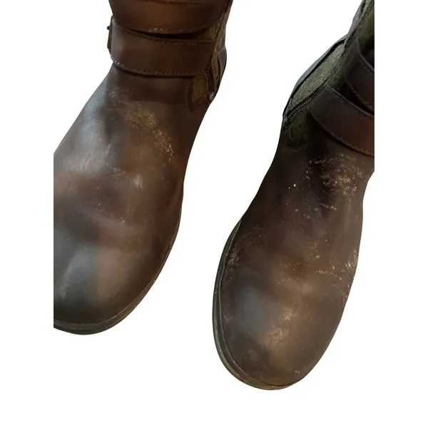 UGG Australia Brown Leather Olive Green Wool Buckle Moto Boots Womens 9.5 - Image 2