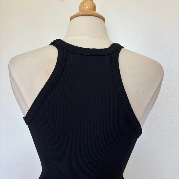Suzette Solid Black Ribbed Halter Tank Top - Image 4