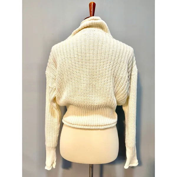 Poof Apparel Cream Knit Turtleneck Cropped Sweater M Cottagecore Minimalist Cozy - Image 4