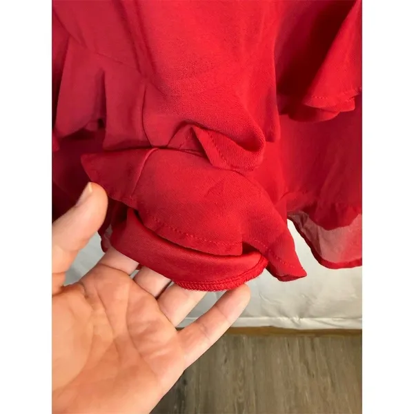 Trixxi Dress Womens M Red Chiffon Ruffle Tiered Mini V-Neck Long Sleeve - Image 16