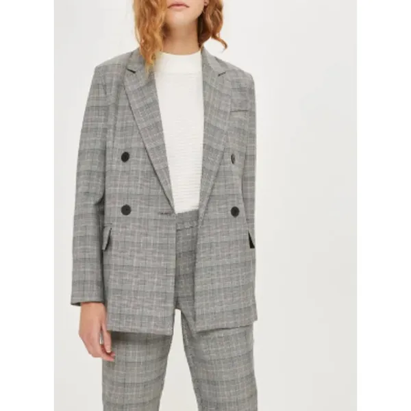 Topshop Sz 2 Oversized Double‎ Breasted Checkered Houndstooth Blazer Black White - Image 7