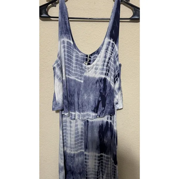 Ya‎ Los Angeles Maxi Dress Long Blue Tie Dye Spaghetti Strap Womens Small - Image 5