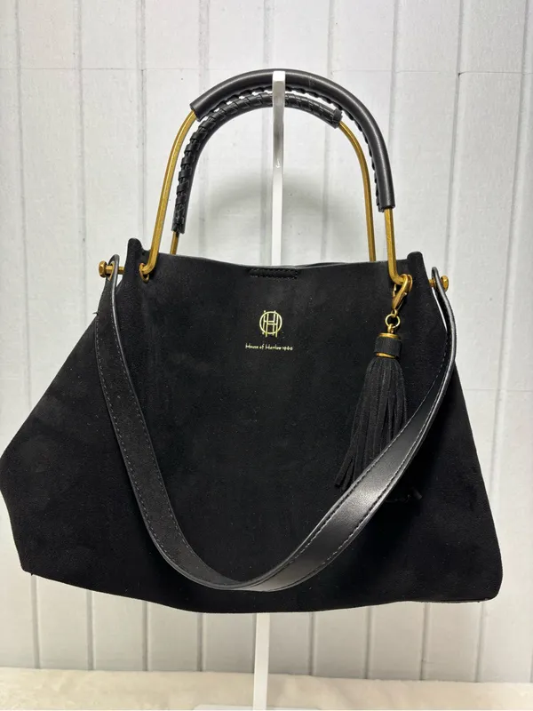 House Of Harlow 1960 Black Faux Suede Luxe‎ Satchel Wristlet Bag - Image 4