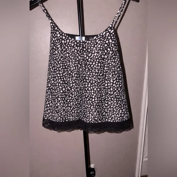 AtOwn Black & White Polka Dot Camisole Top – Lace Hem – Size Small - Image 2