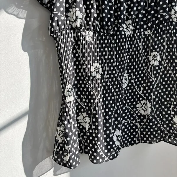 Serenade Polka Dot Floral Babydoll Top Pleated Blouse Sheer Boho Fairy Large - Image 13
