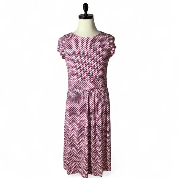 Boden Amelie Jersey Women's Pink Blue Zigzag Print Smocked Waist Dress Pockets‎ - Image 2