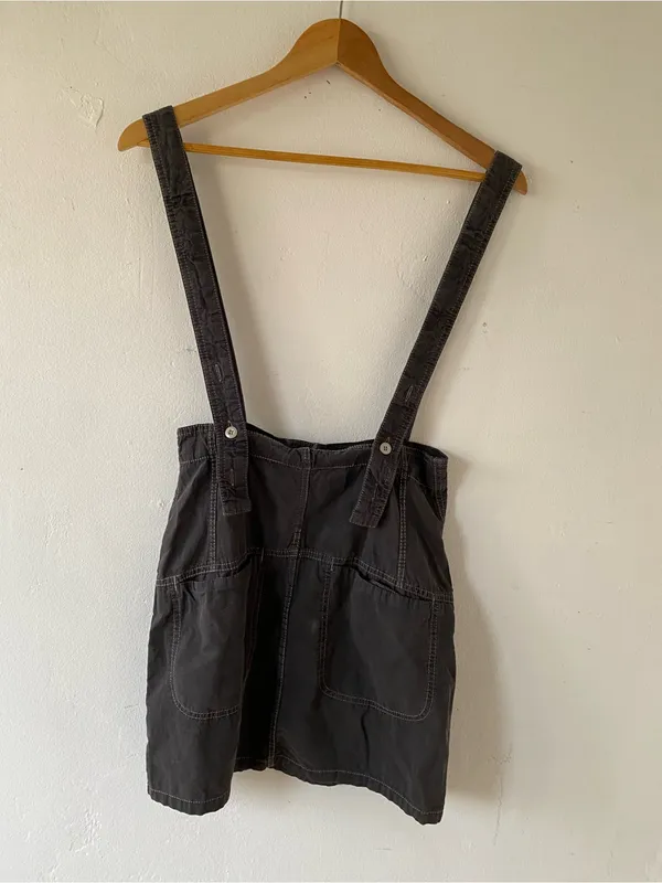 Free People cotton Charcoal Button-Front Pinafore Mini Skirt - Image 6