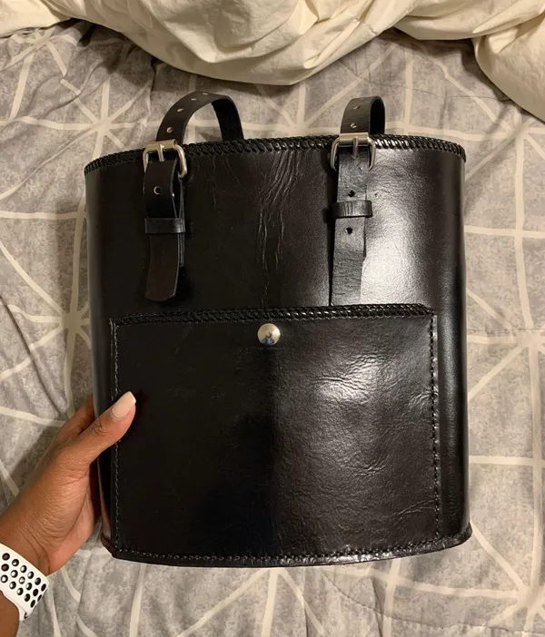 Handmade real leather bag Black - Image 3