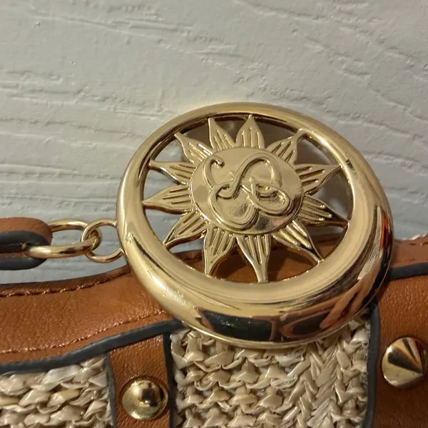Jessica Simpson Tan Straw and Leather Studded Shoulder Bag - Image 4