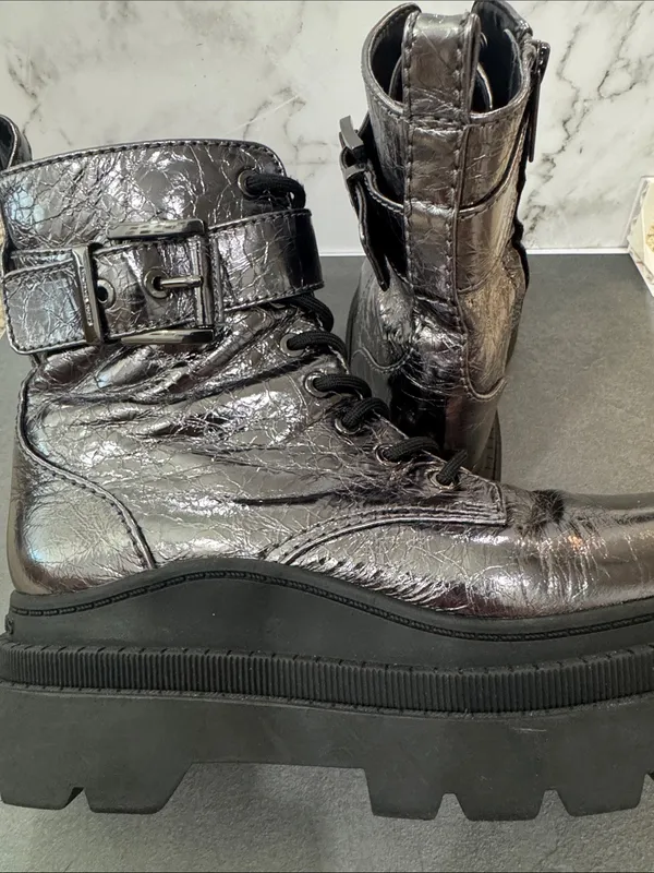 MK Colby Crackled Metallic Leather Combat Boot - Image 9