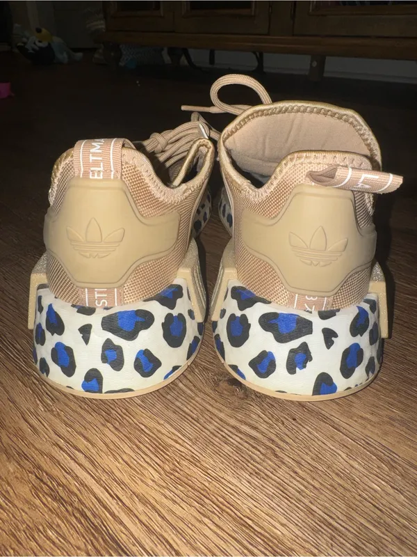adidas Tan & White NMD with Blue Leopard Sole - Image 3