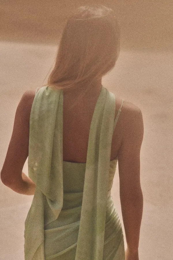 Zara sheer Green Women's maxi Dress scarf evening wedding holiday - Image 8