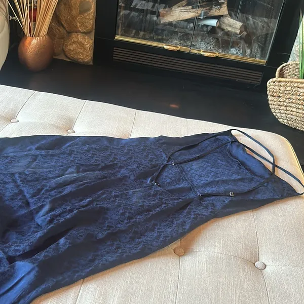 Reformation Navy Blue Imprinted Silk Maxi Dress Size‎ Small - Image 10