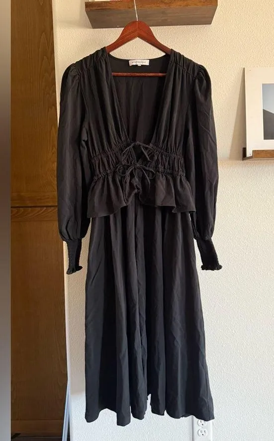 WeWoreWhat Black Ruffled Tiered Plunge Sundress - Image 2