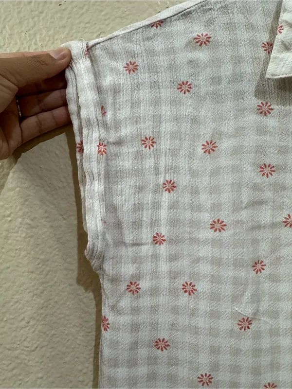 Hippie Rose Plaid Gingham Button Down Top with Red Floral Print - Size S - Image 3