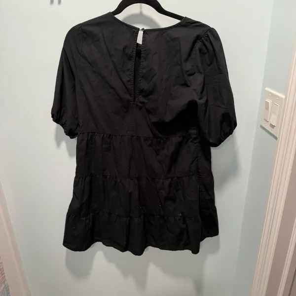Abercrombie & Fitch Tiered Mini Dress Small Black Cotton Puff Sleeve Keyhole - Image 3