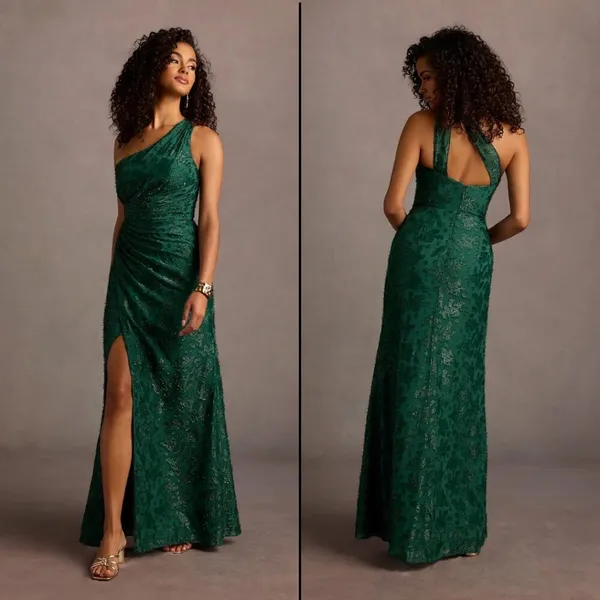 NWT Azazie Georgina Emerald One-Shoulder Maxi Dress Size 10 - Image 2