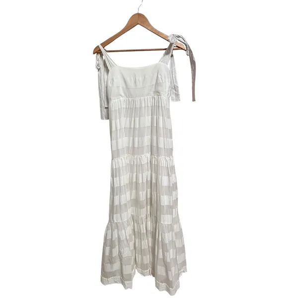 Zimmermann Women's Rosa striped midi Dress size‎ 3 tie shoulder cream cotton - Image 2