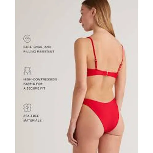 QUINCE Italian High Leg Bikini Bottom MINIMALIST Swimsuit Cherry Red Sz Large L - Image 2