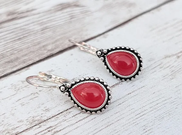 Vintage Earrings For Pierced Ears Red & Silver Tone - Fair Condition - Image 3