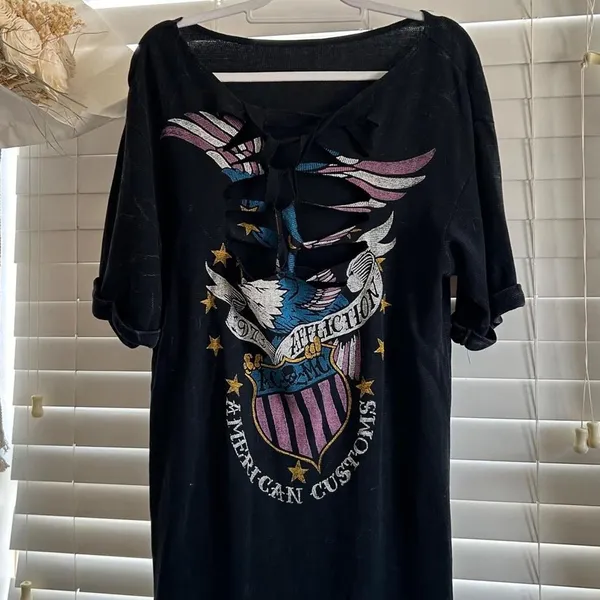 Affliction eagle graphic cutout burnout wash maxi tshirt dress Y2K grunge Small - Image 2