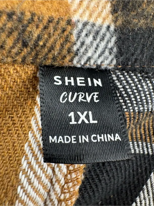 SheIn Plaid Long Coat/Jacket Shirt Camel Black White Plaid - Image 7