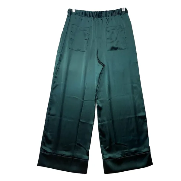 Wildfang Empower Satin‎ Loose Leg Drawstring Pant Emerald Green Medium BTPT0056 - Image 3
