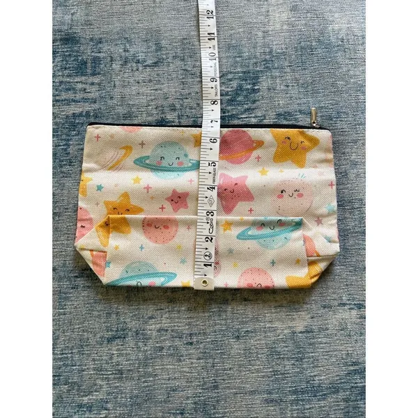 Blue Pink Star Moon Planet Cotton Canvas Small Makeup Bag Travel Toiletry Pouch - Image 2