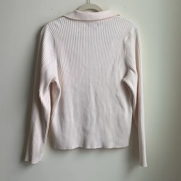 Old Navy Rib-Knit Johnny Collar Sweater Top (Sz XXL) White Ribbed Long Sleeve - Image 4