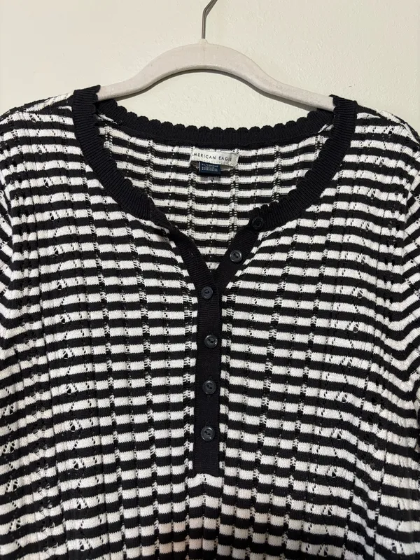 American Eagle Henley Pointelle Sweater T-Shirt - Image 3