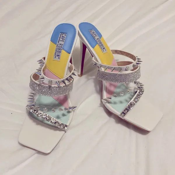 White sandals w/ silver embellishments Size 10 - Image 2