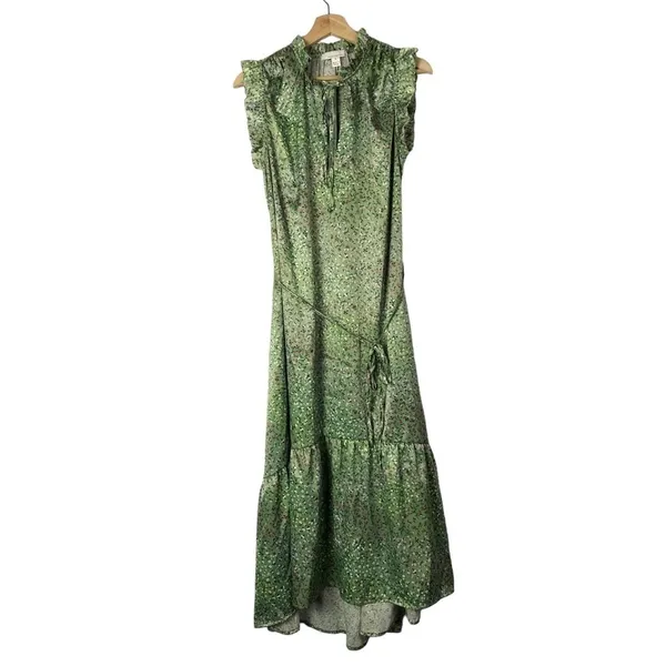 Nordstrom Fourteenth Place Alicia Sage Meadow Green Floral Satin‎ Midi Dress S - Image 3