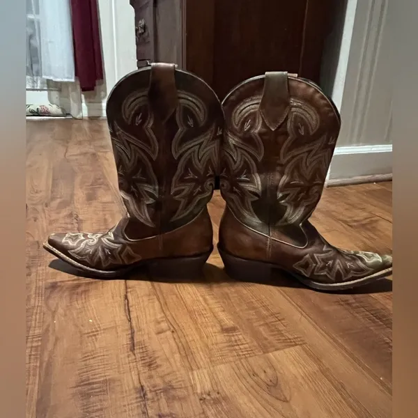 ROCKY HANDMADE Leather Western Cowgirl Boots-Brown Size 6 - Image 8