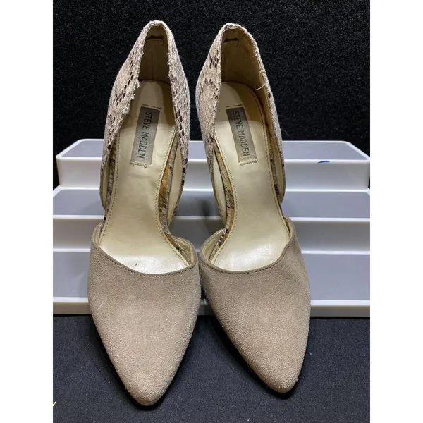 Steve Madden Gaber Beige Suede Snake Print Heels Stiletto Size‎ 8.5M - Image 3