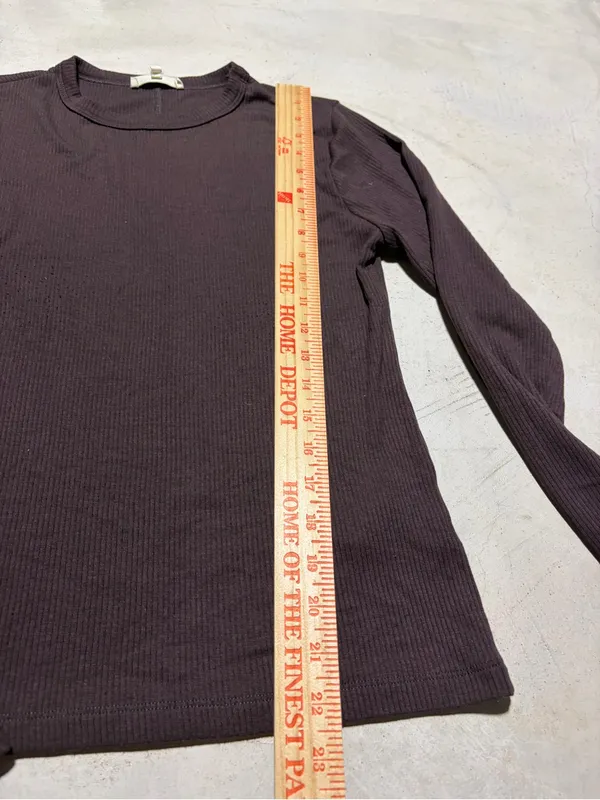 Madewell Long Sleeve Ribbed Crew Neck Shirt brown large - Image 5