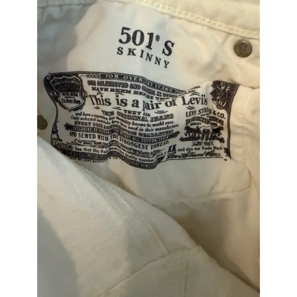 Levis‎ 501 Skinny White High Rise Button Fly Raw Hem Jeans W28 L27 - Image 8
