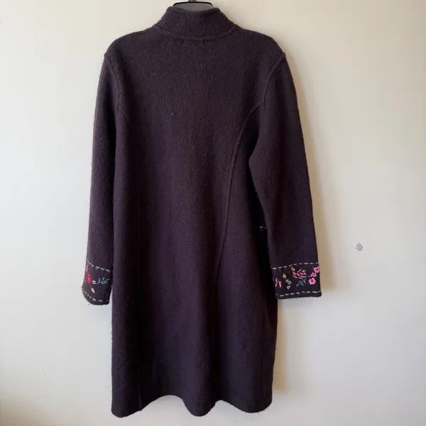 Alexander Bartlett 100% Wool Embroidered Floral Long Coat Women L Boho Brown - Image 6