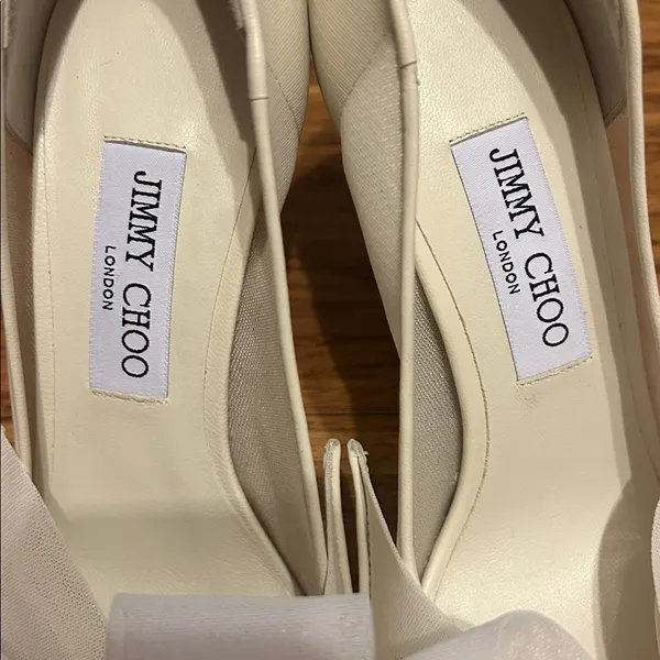 Jimmy Choo Staz Bow Mesh Pointed Pumps size 39.5 Ivory - Image 4